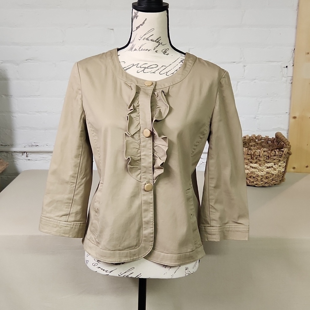 Talbots Cotton Khaki Ruffled Jacket Size 10 Petite